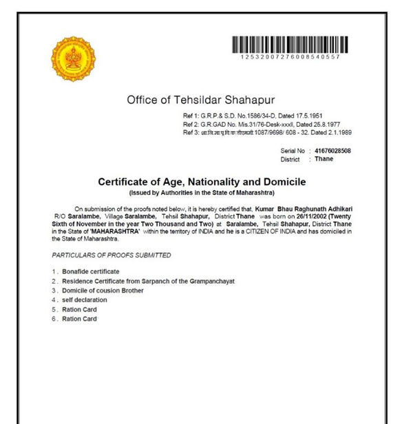 Domicile and Income Certificate in Mumbai